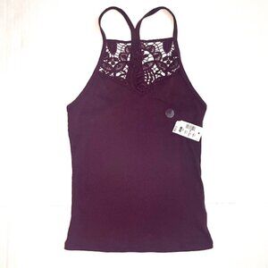 Aeropostale Lace High-Neck Crochet Ribbed Cami Purple Size S NWT!